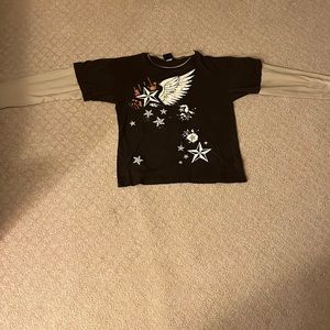 “Hybrid” medium sleeve layered shirt